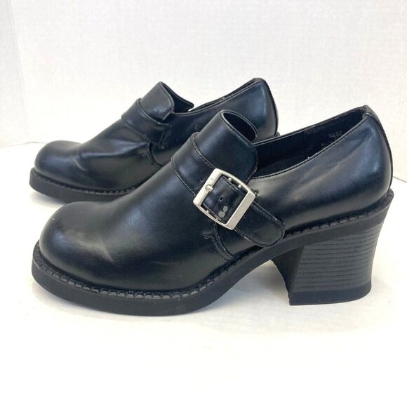 LOWER EAST SIDE Shoes - Vintage Chunky Heels Buckle Shoes Loafers Womens 9.5 Goth Punk Grunge Black